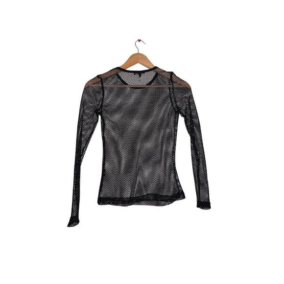 iris Tops - black fishnet mesh long sleeve top